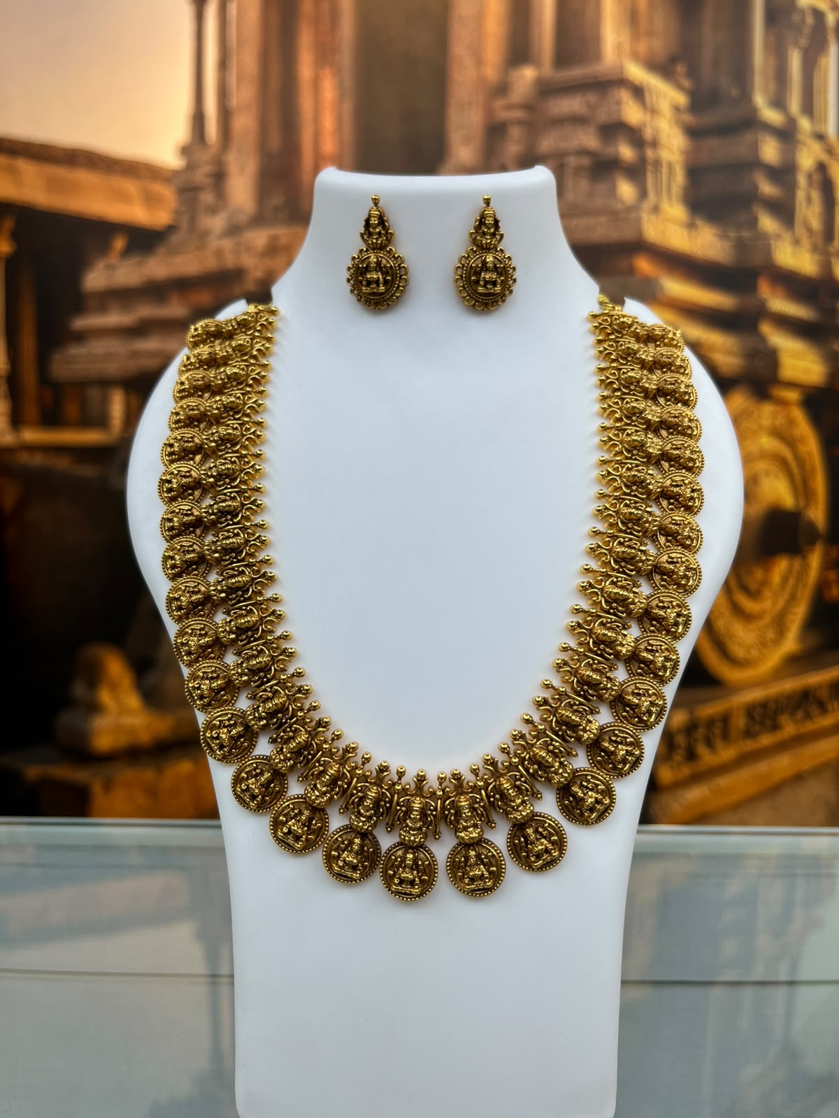 Premium Gold Plated Antique Kasu Long Necklace Set