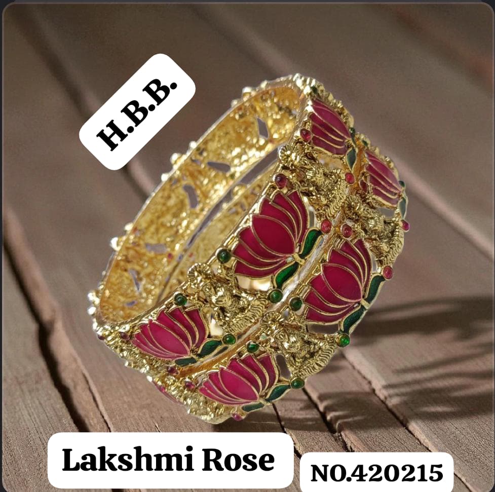 Gold plated Meenakari Lotus Set of 2 bangles