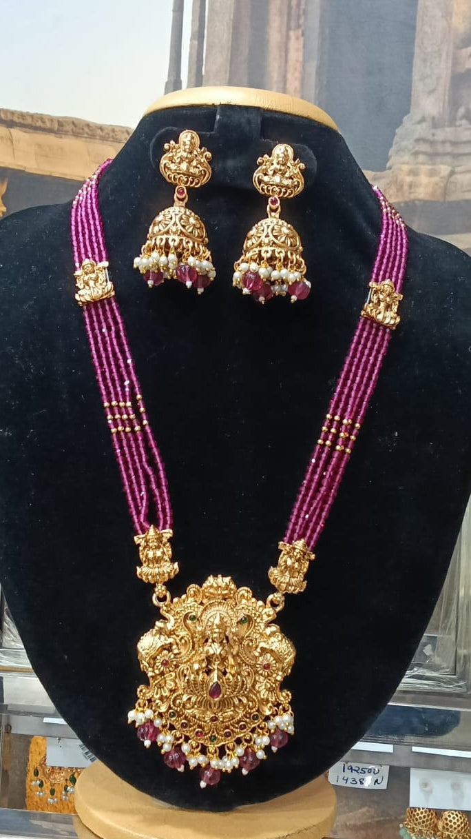 Gold Plated premium Necklace Set with Maroon crystal Maala