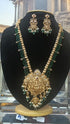 Gold Plated premium Necklace Set with green crystal Maala
