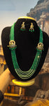 Premium Parampara 4 Line Real Mint Green glass Crystals with pearls and CZ Mopu Necklace Set