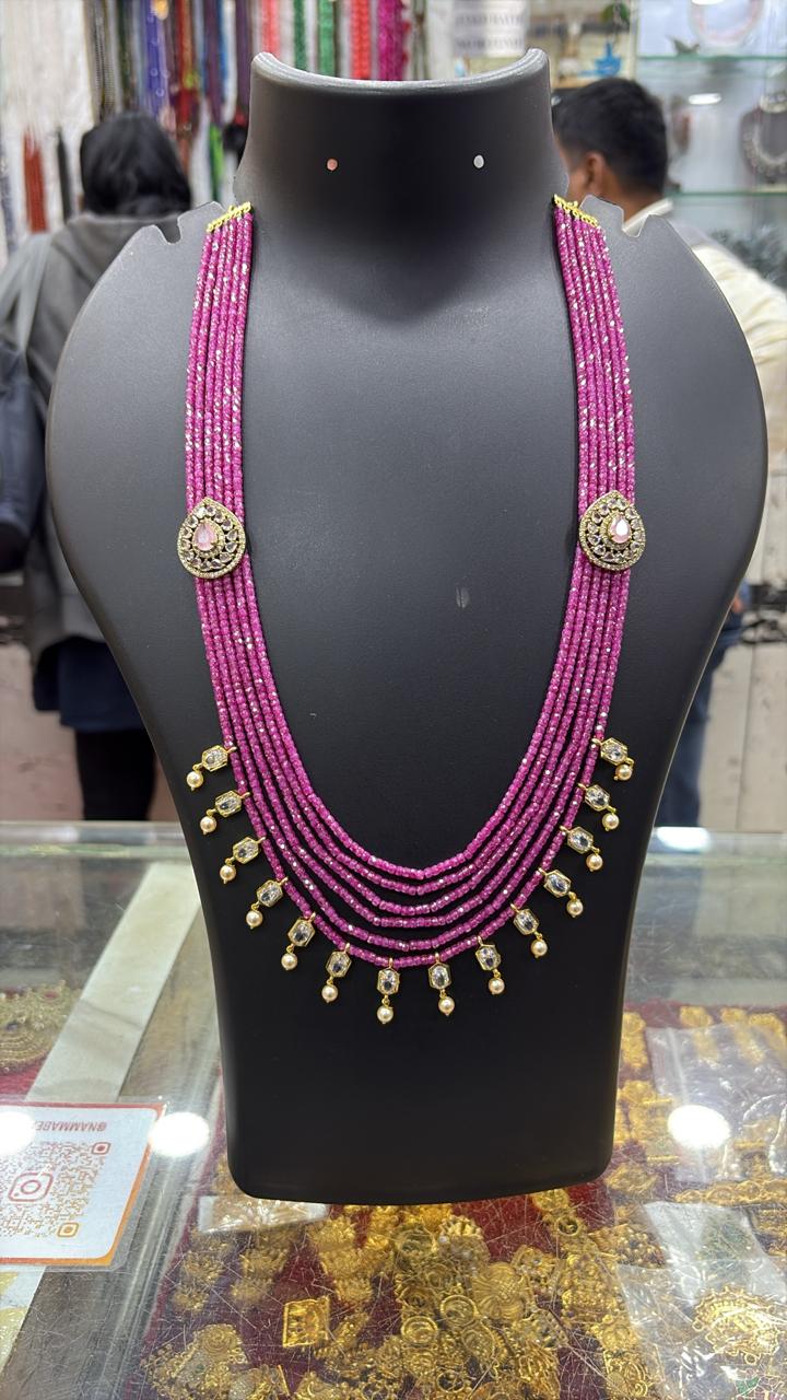Real Purple Cz Glass crytals with 6 facets multilayer with kundan and hyderabadi pearl drops