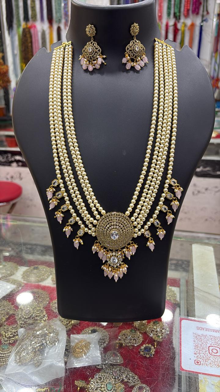 Hyderabadi pearls Maharani layered Har with 25 inches with Kundan and Duldul hangings