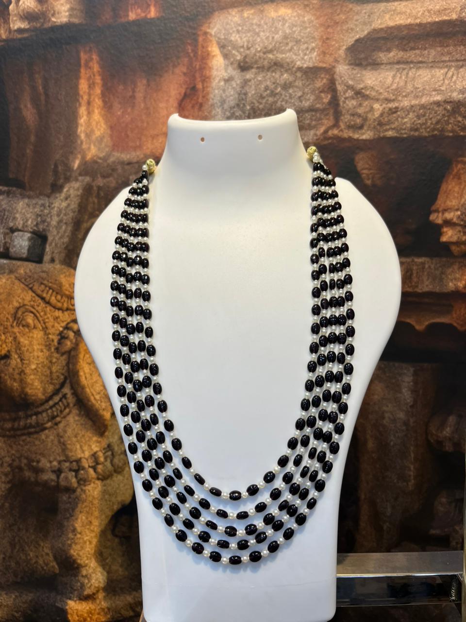 Havala/Coral beads with 3mm hyderabadi pearl beads 5 layer Mala