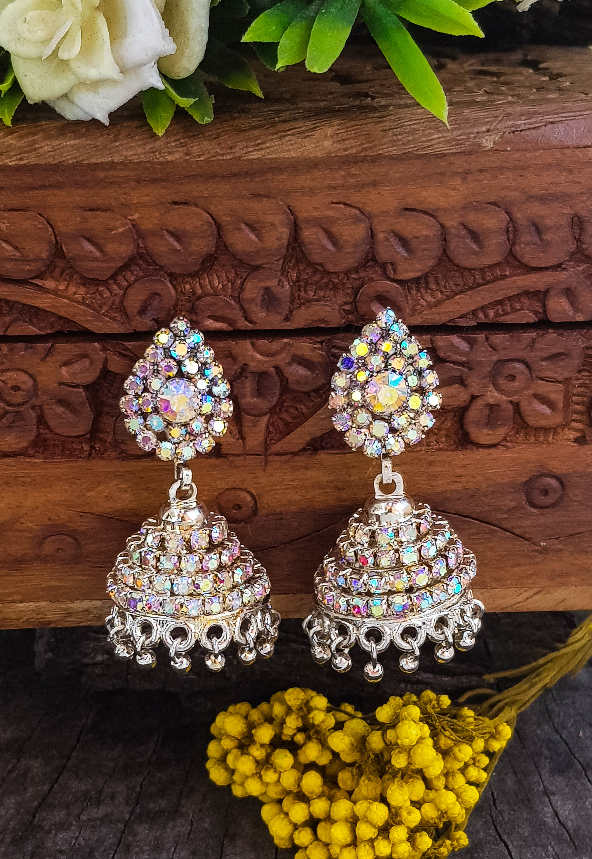 White Fancy Jhumki earrings 19615N