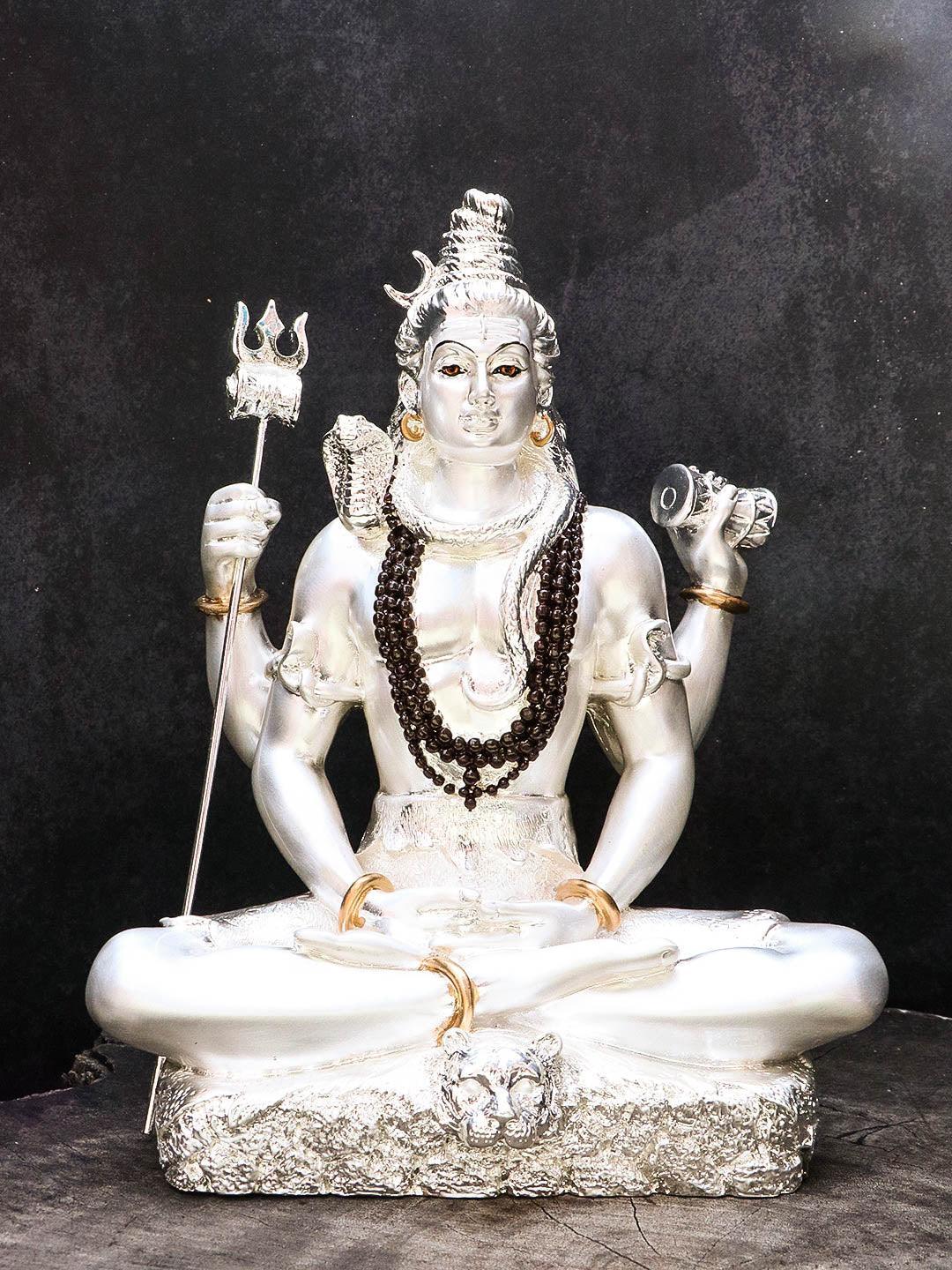 White Gold Plated Grand Shiva Shankar Statue  idol  with Height 20cm