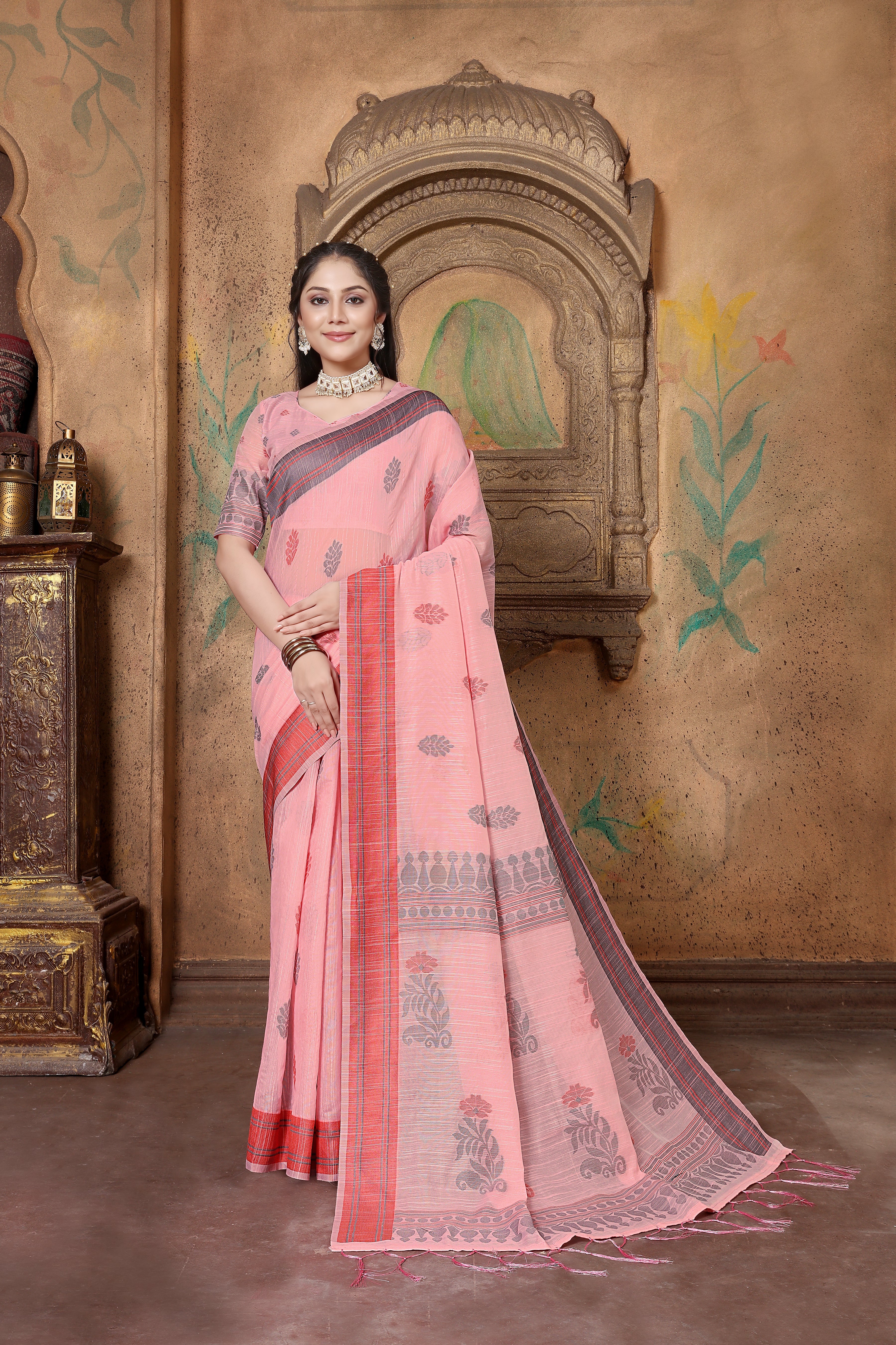 Woven Bollywood Linen Saree 15752N