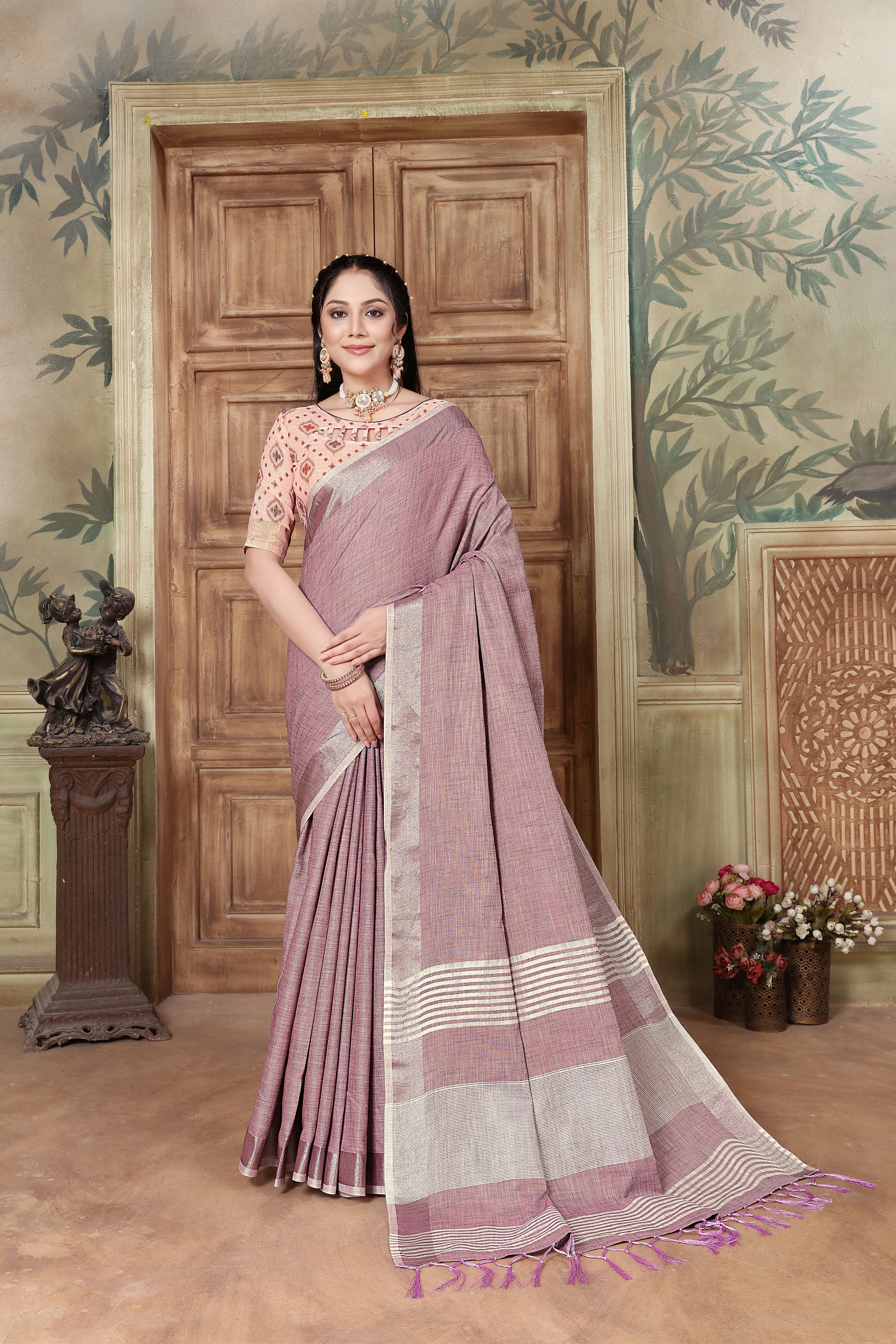 Woven Bollywood Linen Saree 15756N