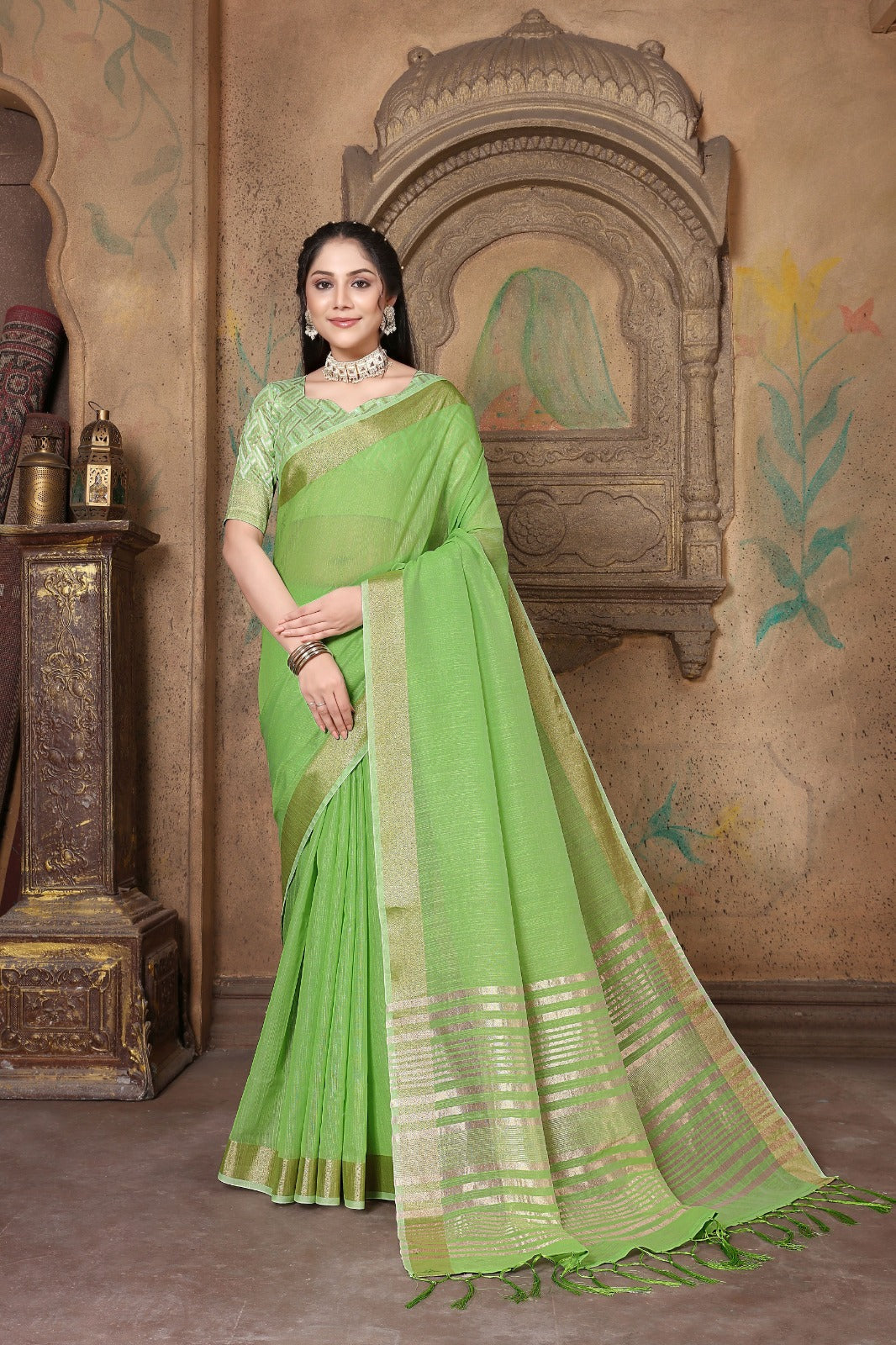 Woven Bollywood Linen Saree 15785N