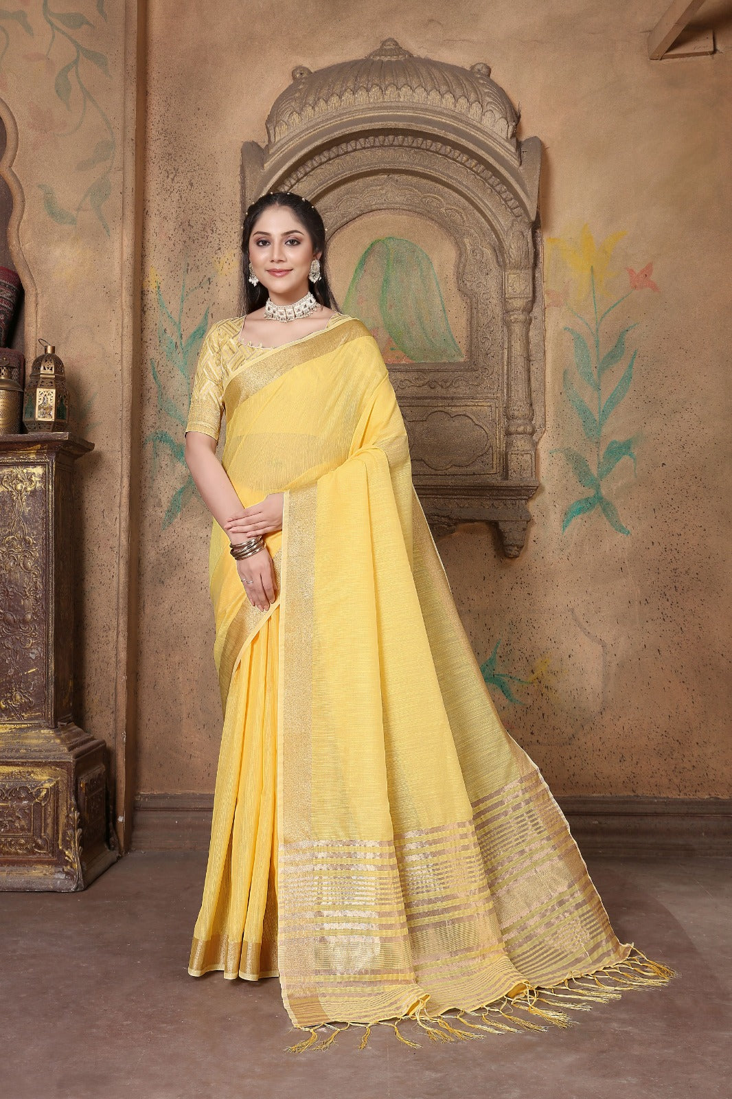 Woven Bollywood Linen Saree 15785N