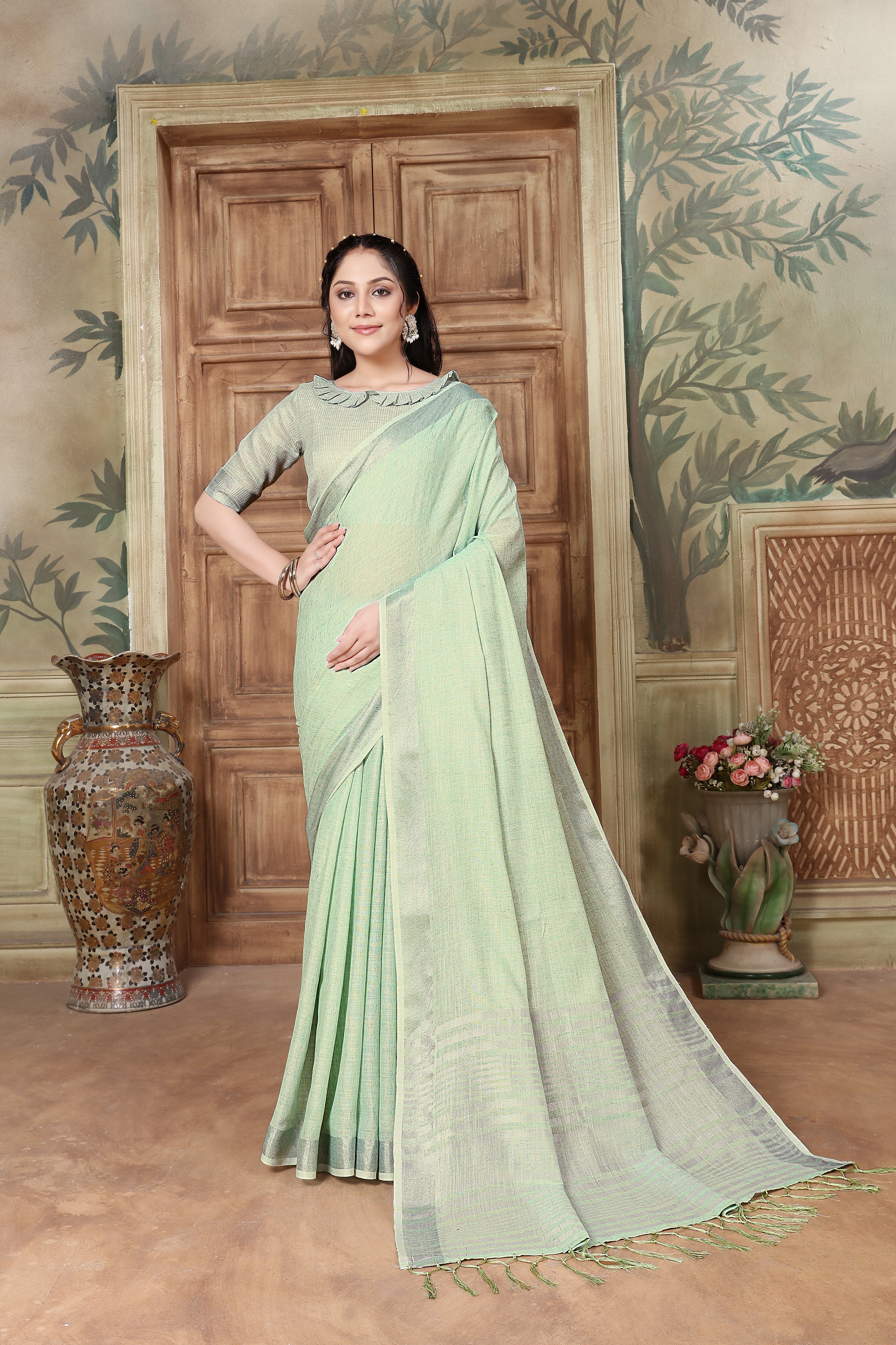 Woven Bollywood Linen Saree 15796N