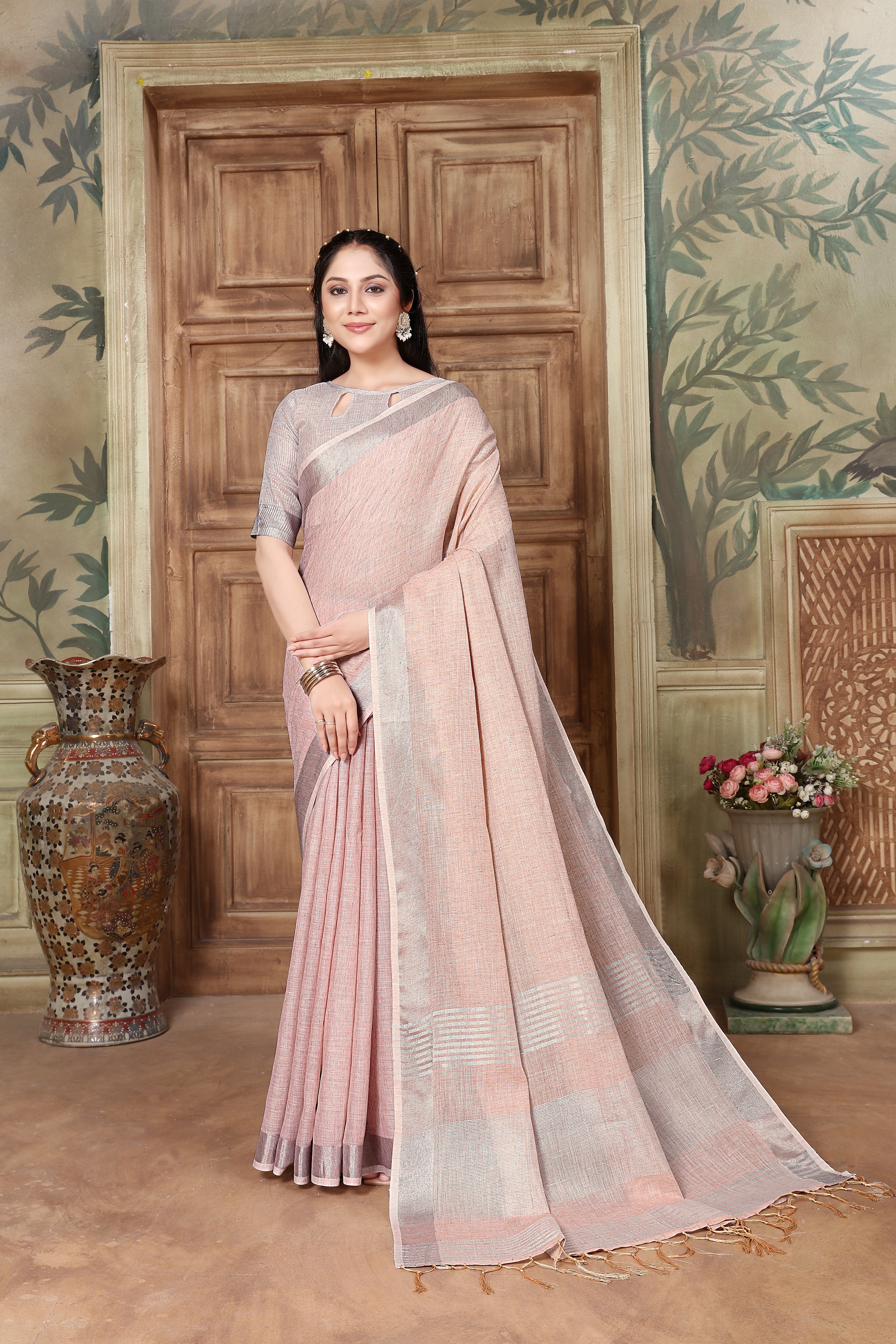 Woven Bollywood Linen Saree 15796N