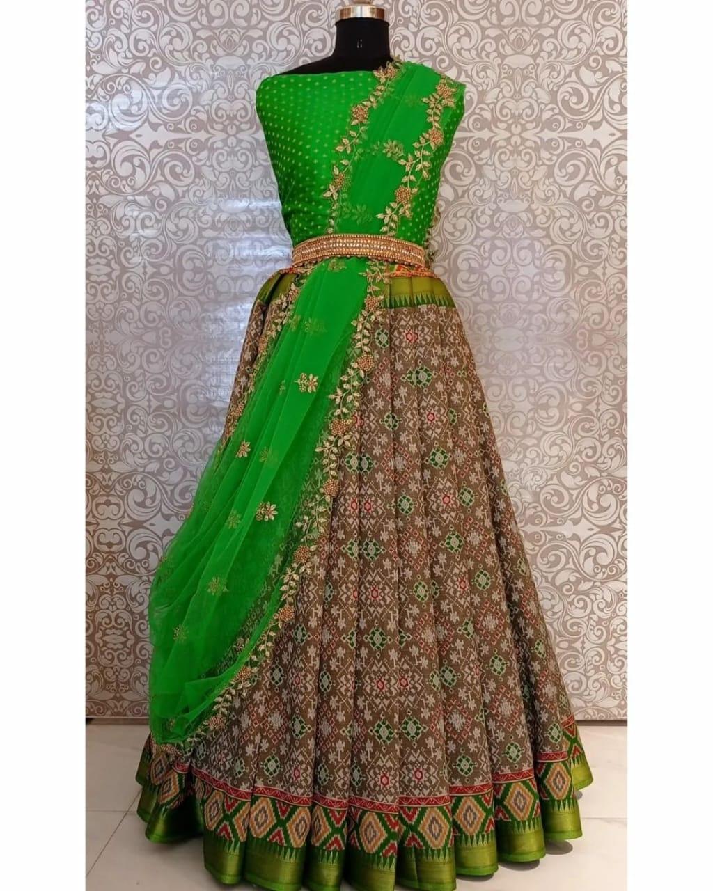 linen Semi-silk pure Zari lehenga Half Saree (unstiched blouse) lehenga 15968N