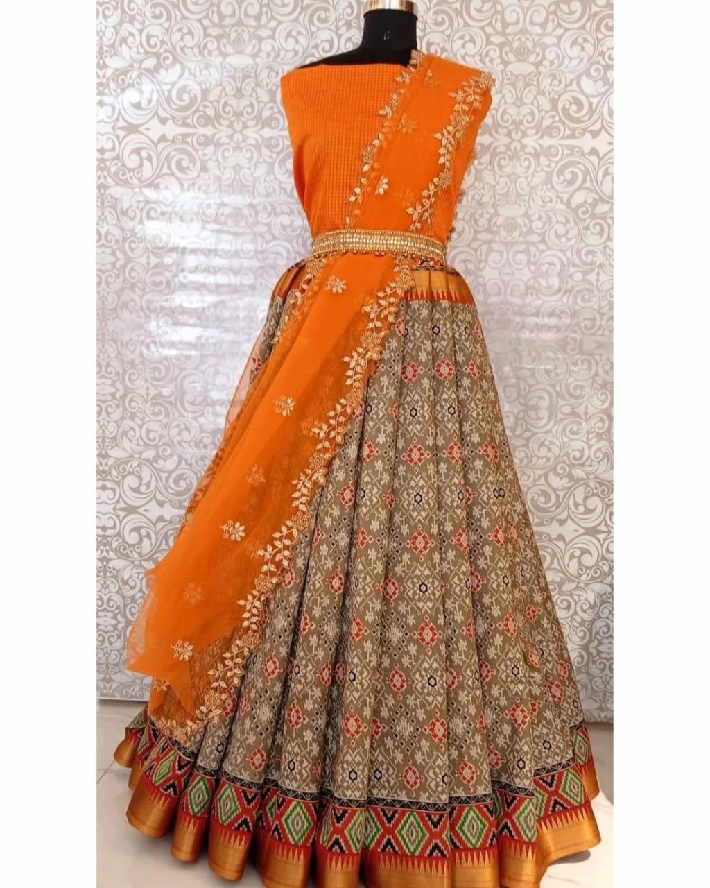 linen Semi-silk pure Zari lehenga Half Saree (unstiched blouse) lehenga 15968N