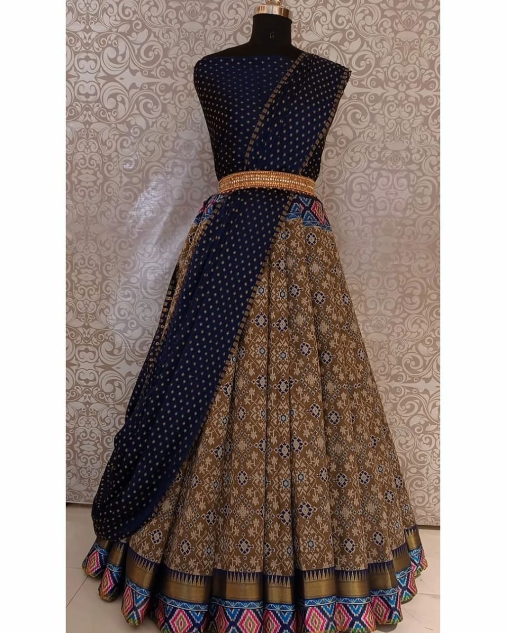 linen Semi-silk pure Zari lehenga Half Saree (unstiched blouse) lehenga 15968N