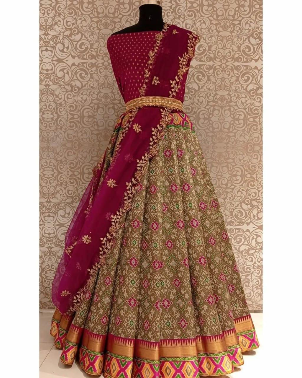 linen Semi-silk pure Zari lehenga Half Saree (unstiched blouse) lehenga 15968N