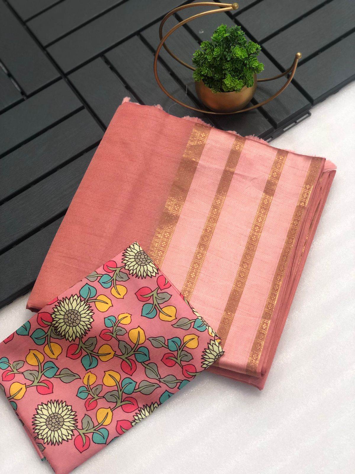 soft kota semi-silk saree with strip zari woven pattu border 21298N