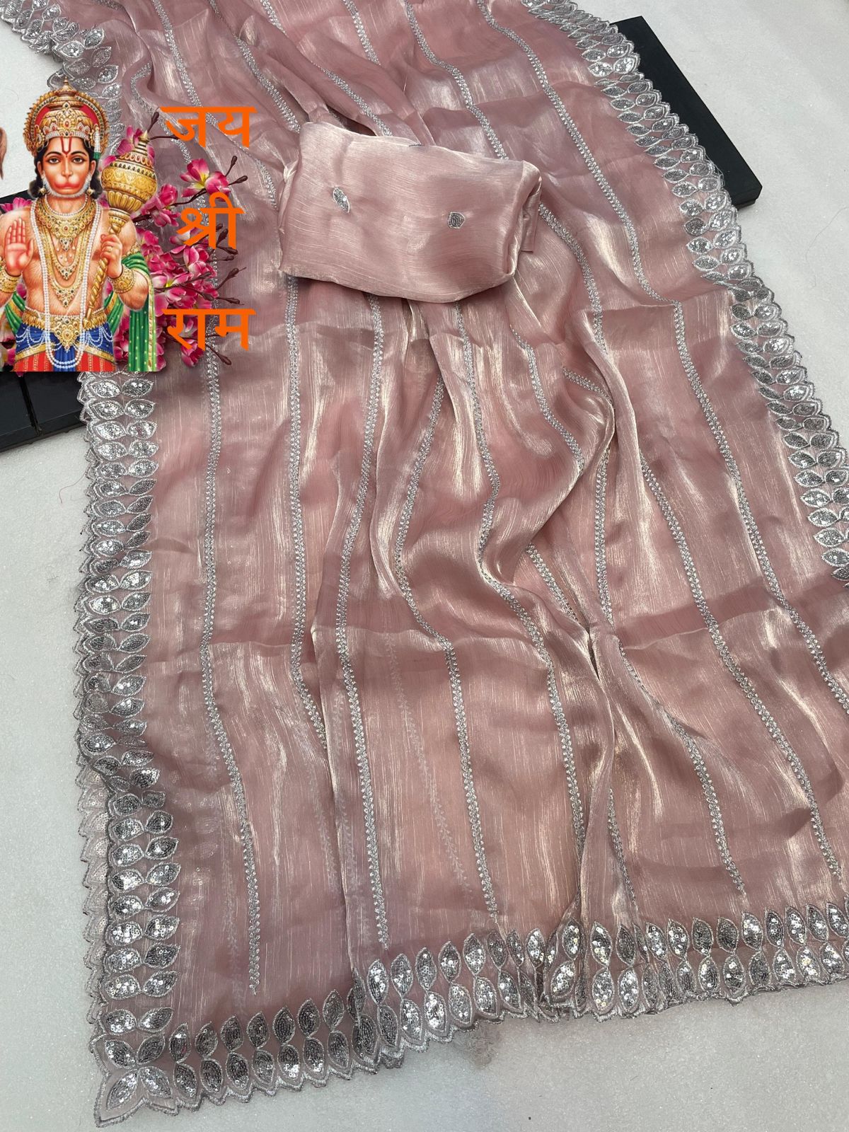 soft zimmy choo Semi silk sarees with amazing 3 mm sequence work 21435N