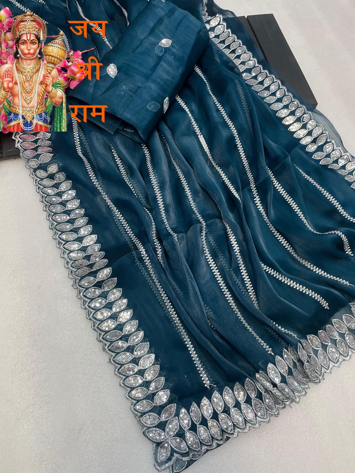 soft zimmy choo Semi silk sarees with amazing 3 mm sequence work 21440N