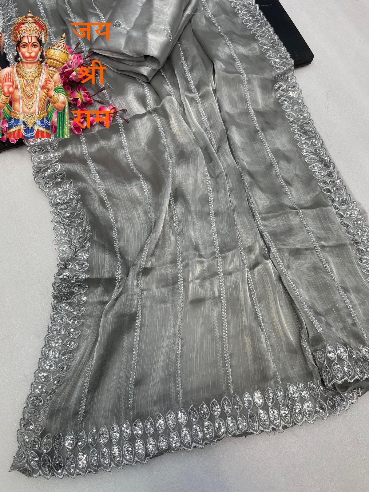 soft zimmy choo Semi silk sarees with amazing 3 mm sequence work 21440N