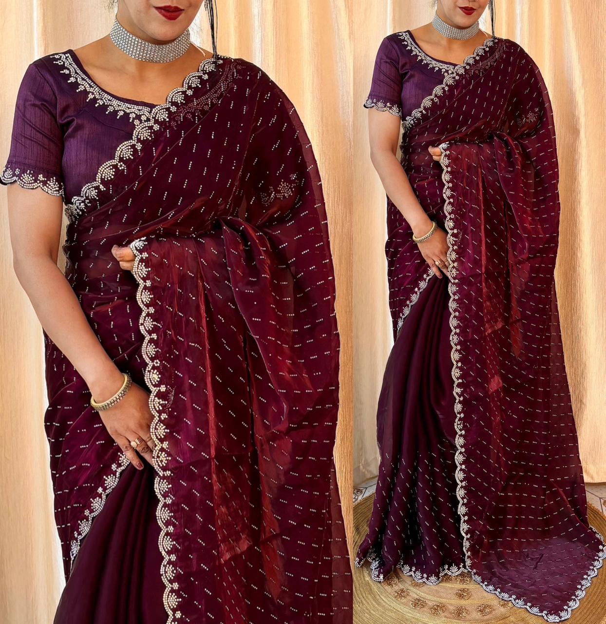 soft zimmy semi-silk saree with amazing jharkhan work 21206N
