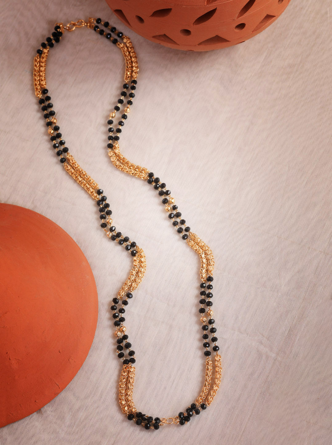 1 gm Microgold plating Black bead Mangalya chain 30 inches 8664n