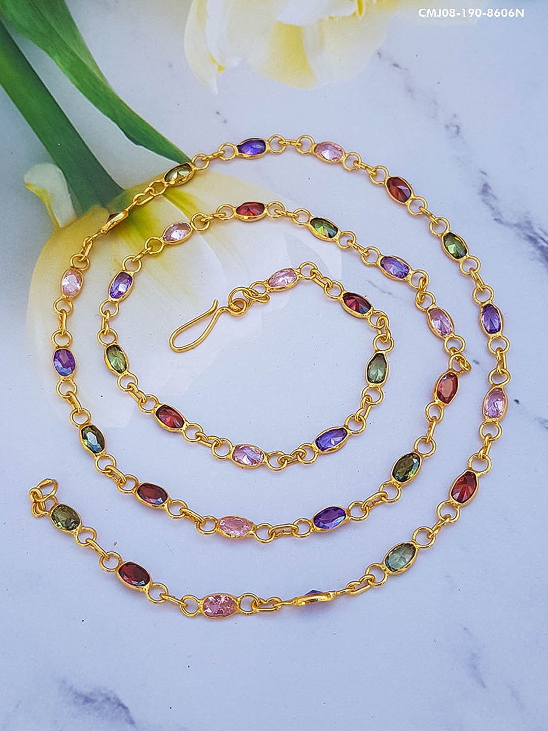 1 gm Microgold plating Multicolor stones chain 30 centi meter 8606N