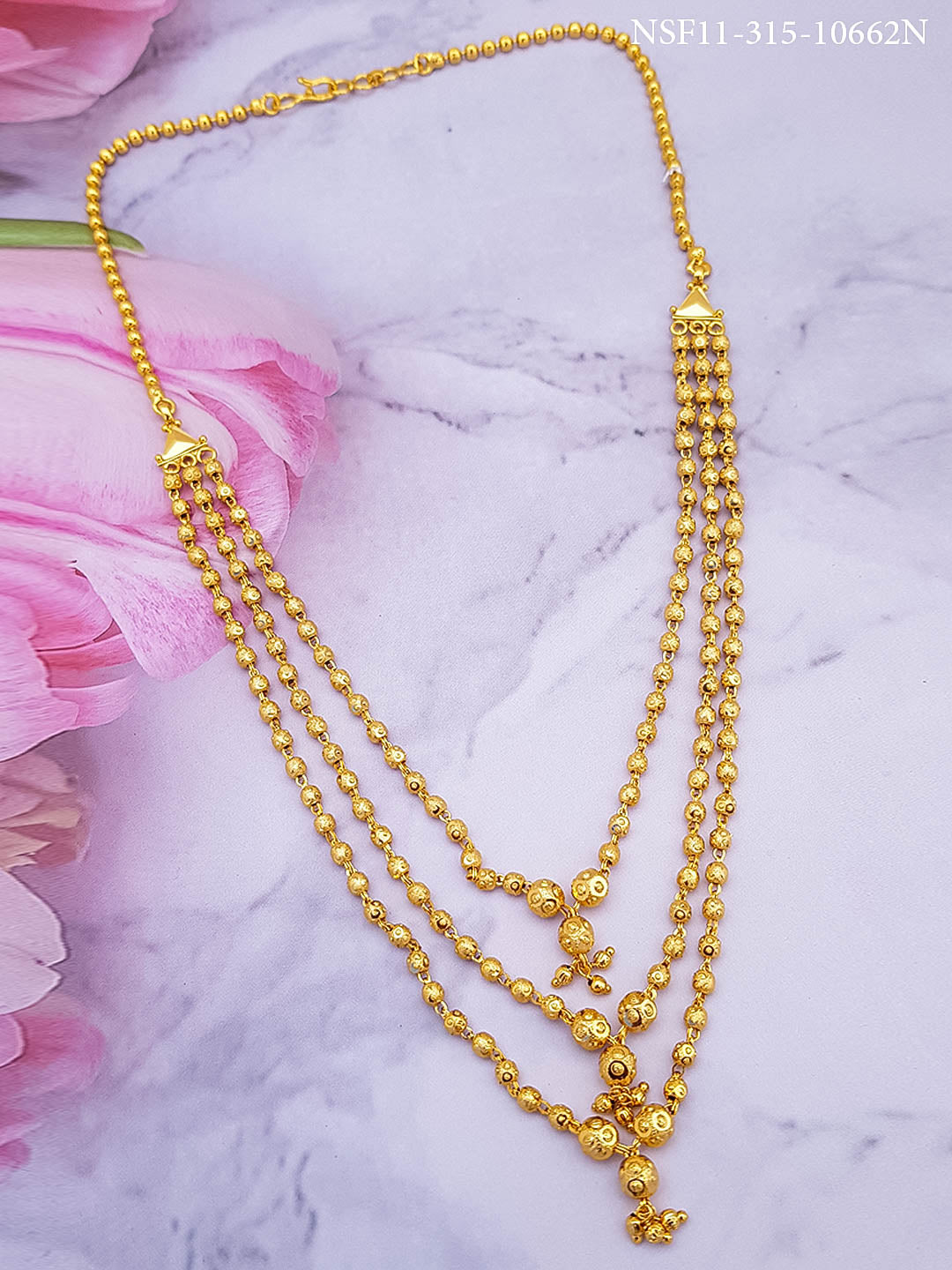 1 gm Microgold plating golden bead Rajkot chain 18 inches 3layers10662N