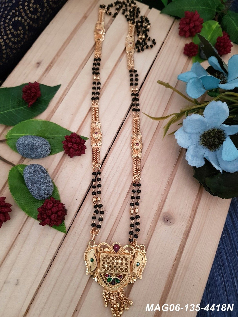 1 gram gold microgold plating Black bead gold polish managalsutram Mangalya 30 inches MAG06-135-4418N