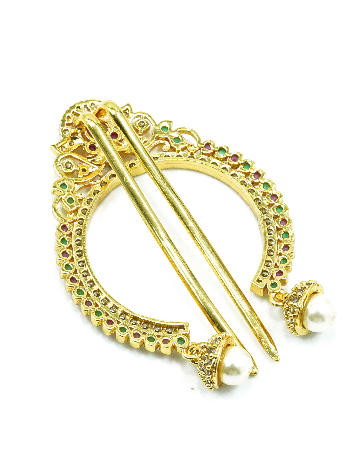 22k 1gm Gold Plated Emerald Stone Colour Studded Amboda / Hair Bow Pin 10677N