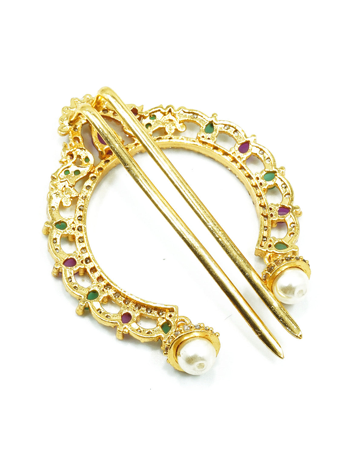 22k 1gm Gold Plated Emerald Stone Colour Studded Amboda / Hair Bow Pin 10679N