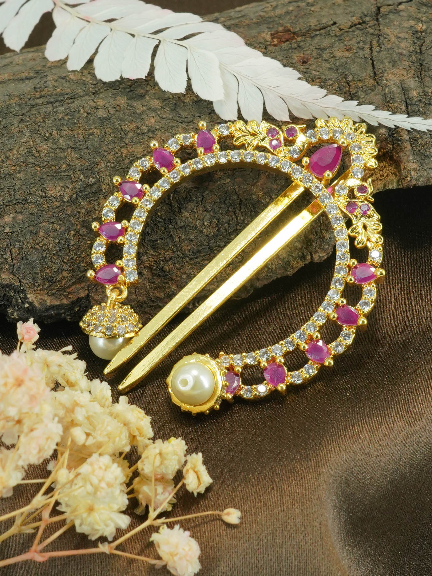 22k 1gm Gold Plated Emerald Stone Colour Studded Amboda / Hair Bow Pin 10680N