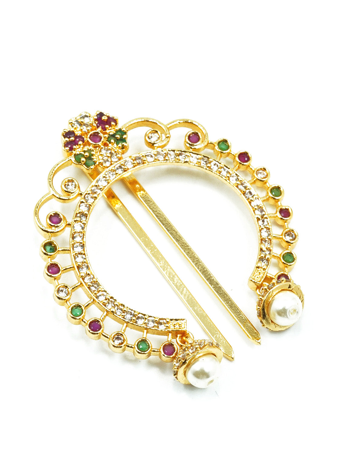22k 1gm Gold Plated Emerald Stone Colour Studded Amboda / Hair Bow Pin 10681N