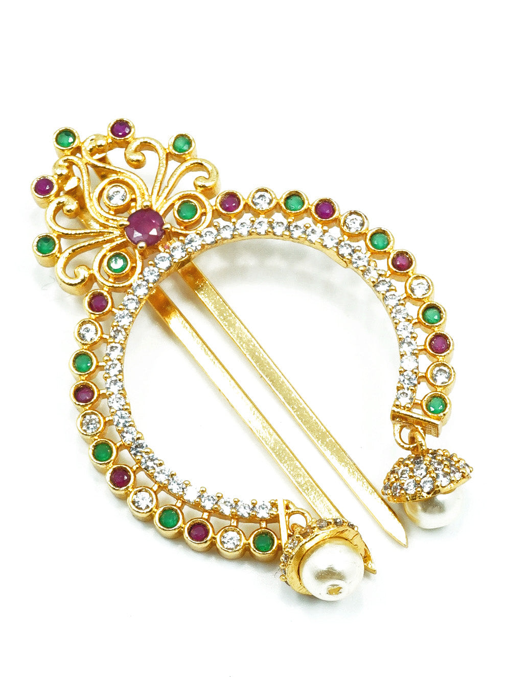 22k 1gm Gold Plated Emerald Stone Colour Studded Amboda / Hair Bow Pin 10682N