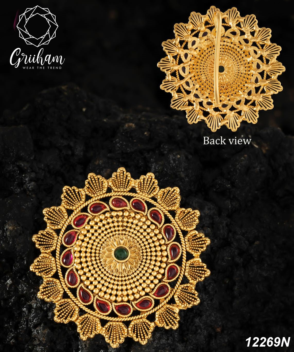 22k 1gm Gold Plated Ruby Colour Studded Amboda / Hair Pin/Rakhdi/Amboda/Pin 12269N