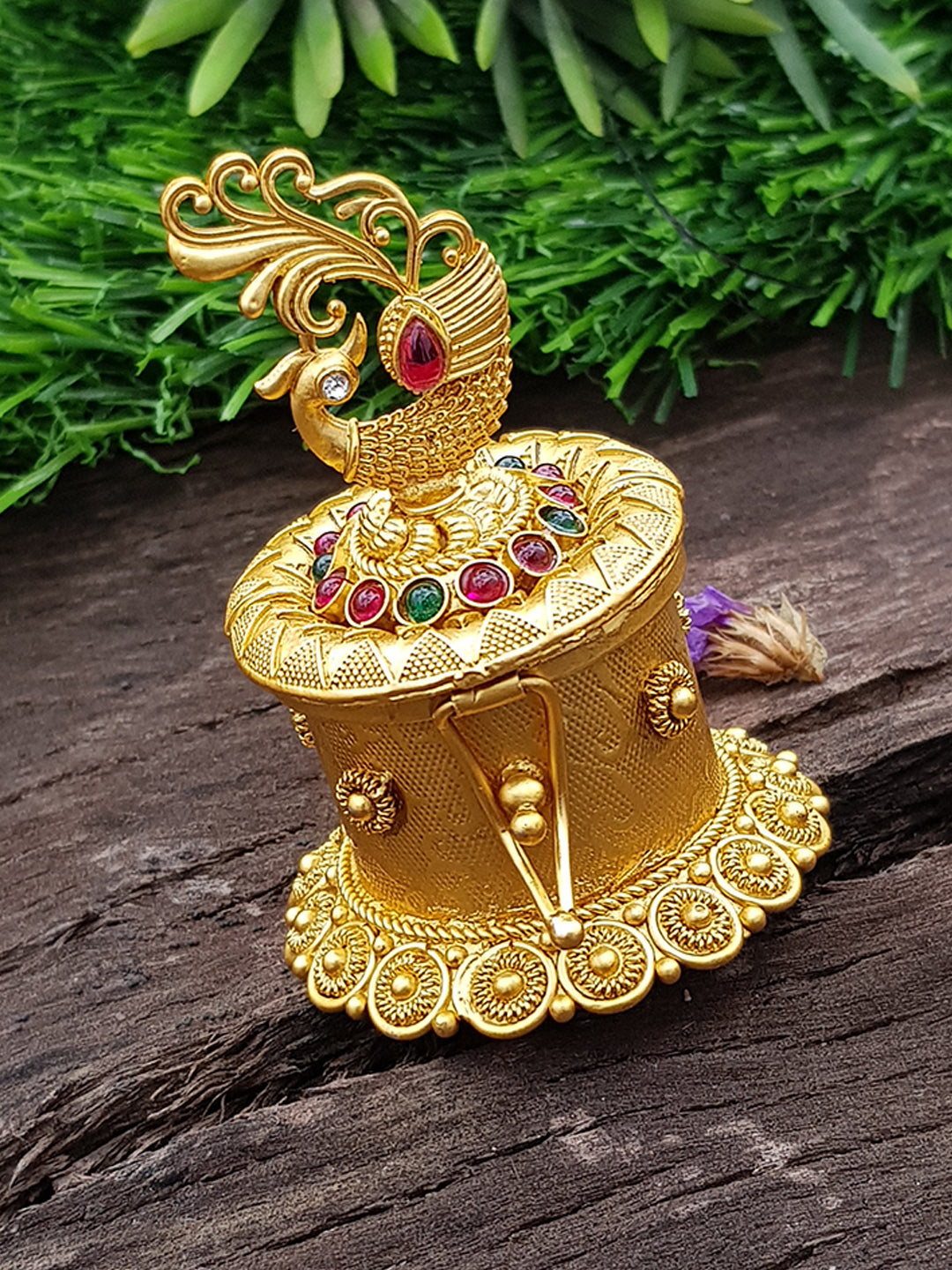 22k Gold Plated Peacock Premium Kum Kum Box best for gifting 9867N