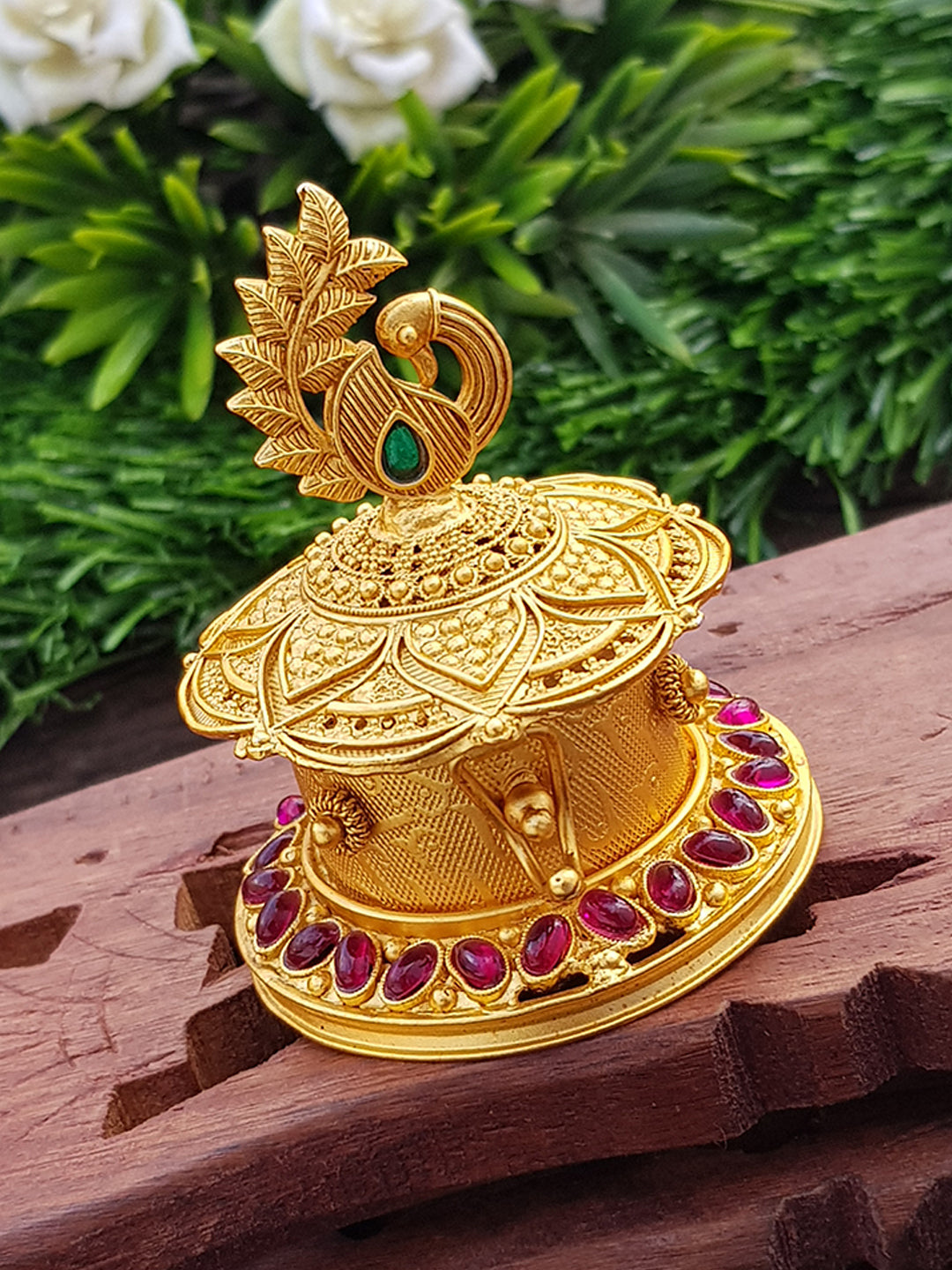 22k Gold Plated Peacock Premium Kum Kum Box best for gifting
