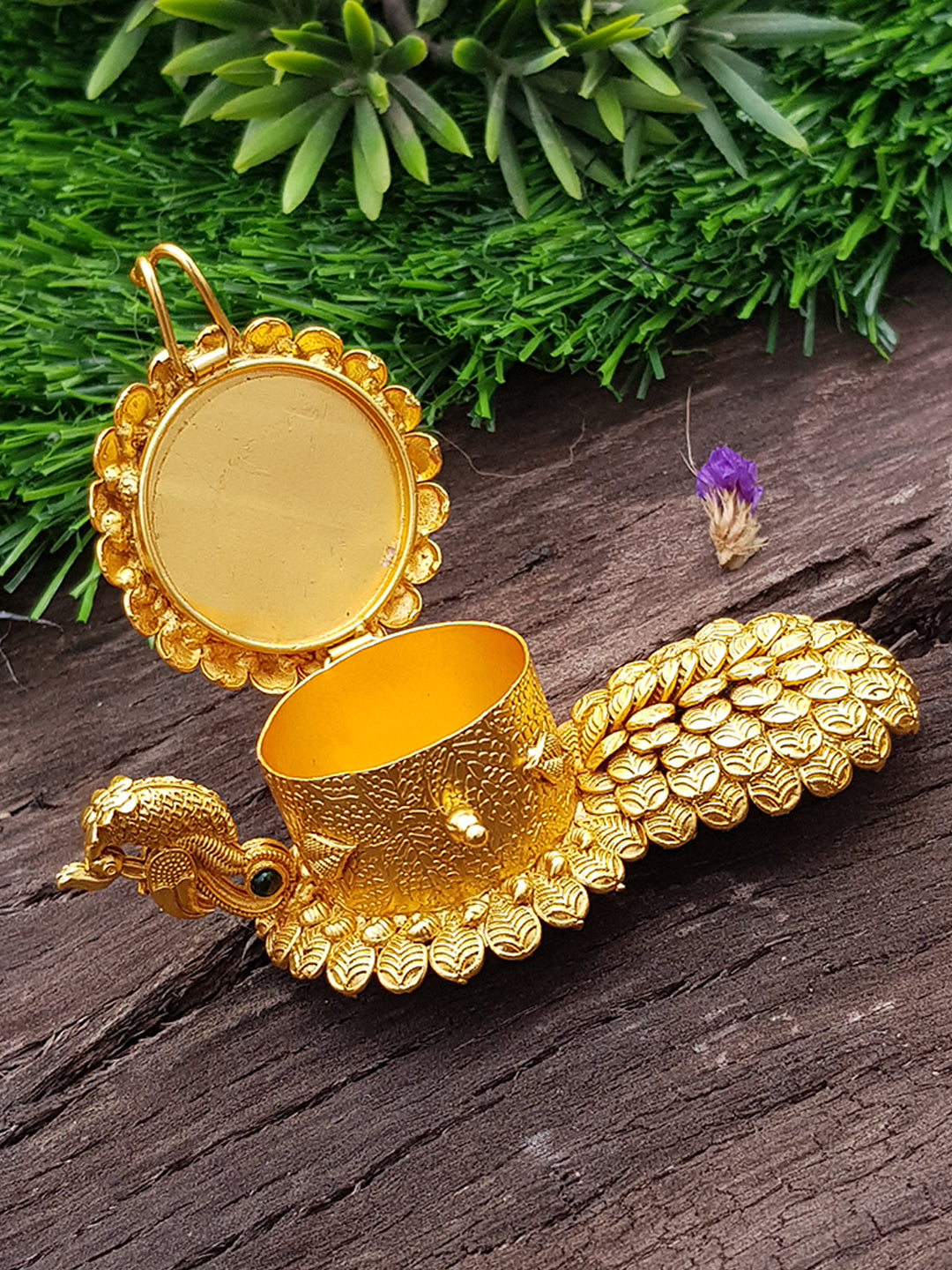 22k Gold Plated Peacock Shaoe Kum Kum Box best for gifting 9853N