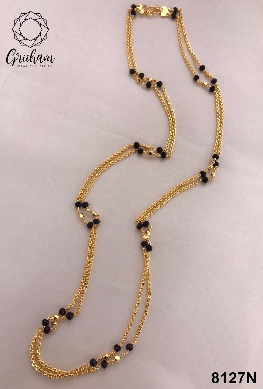 23.5 kt Microgold plating Black bead Mangalya chain 30 inches 8127N-Mangalsutra-Griiham-Griiham