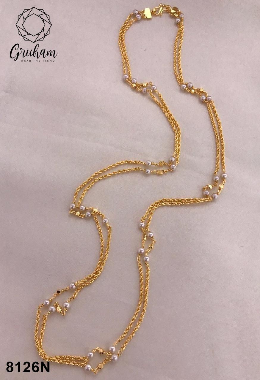 23.5 kt Microgold plating pearl chain 30 inches 8126N-Mangalsutra-Griiham-Griiham