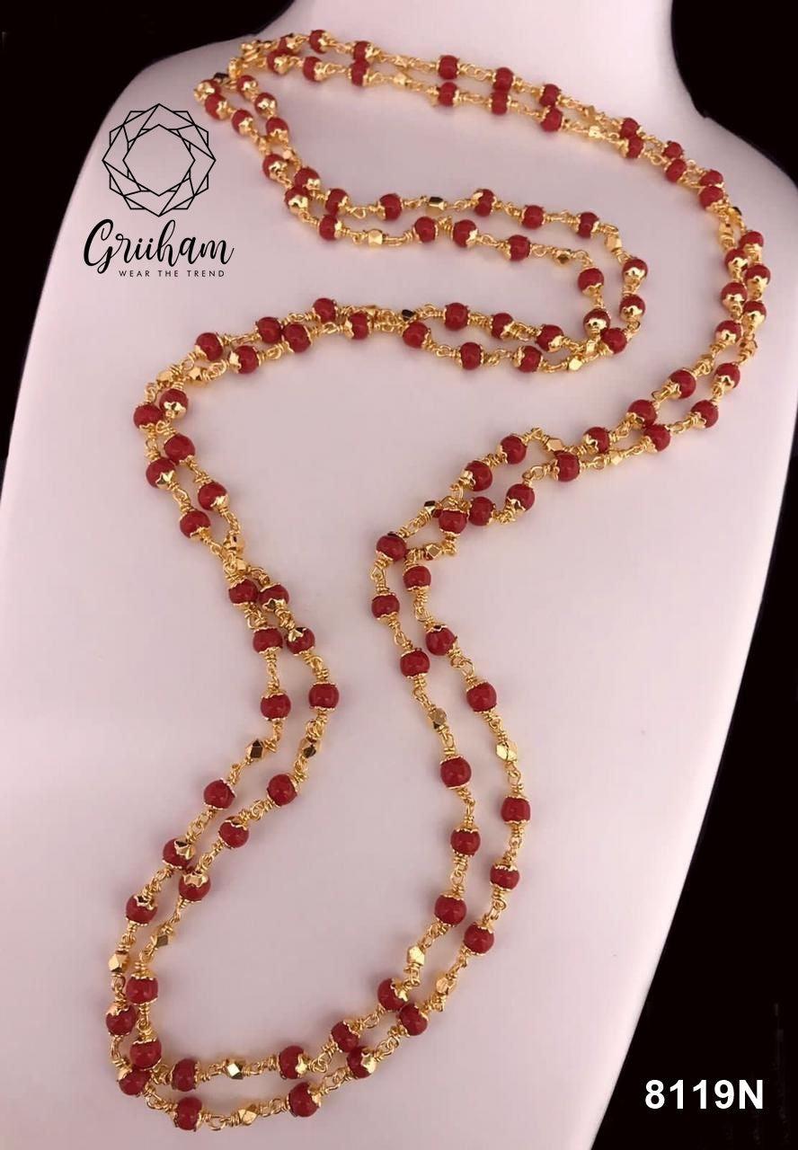23.5 kt gold plated Guaranteed coral chain/pearl 30 INCHES 8119N-Beads Chains-Griiham-Griiham