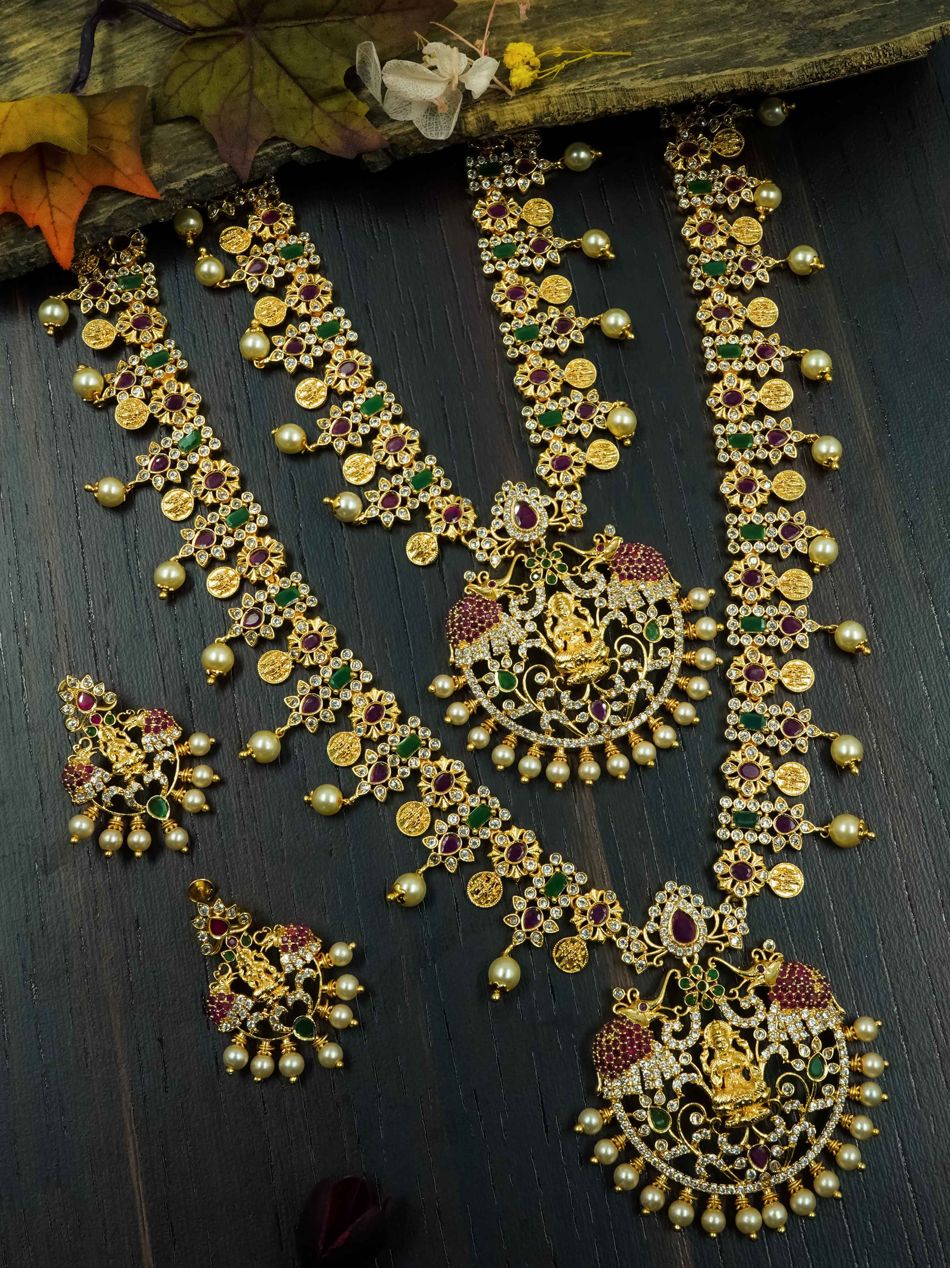 23.5kt Gold finish Ram parivar long /grand Har / Aram/Haram necklace Combo set NRG04-2100-4245N