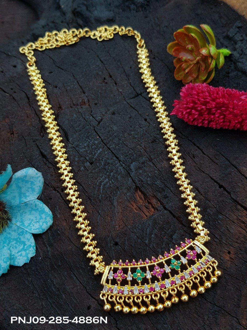23.5kt Gold finish chain with pendant with Real CZ/Ruby (Length 18 inches extended upto 20 inches) 4886N