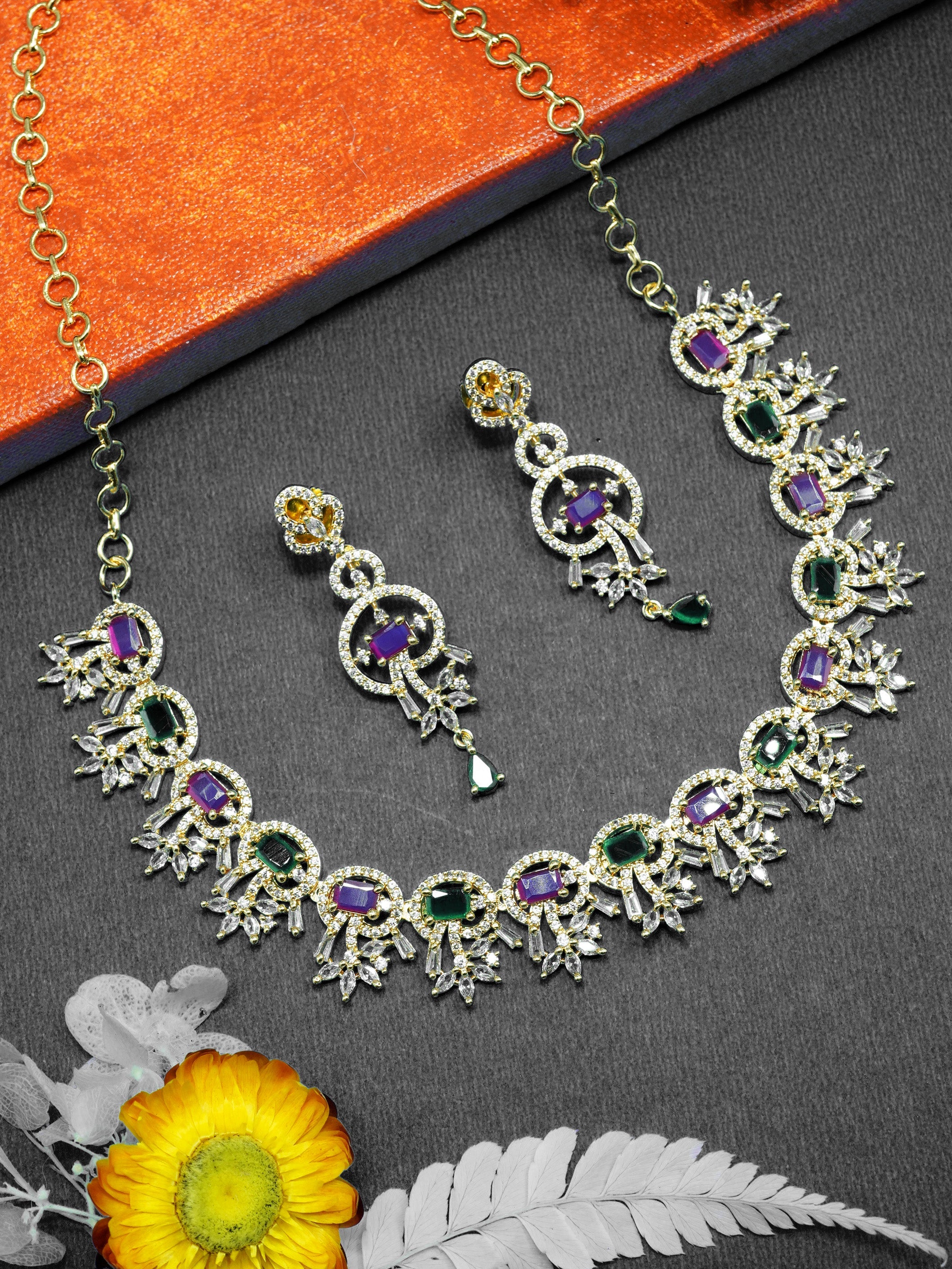 23.5kt Guaranteed Gold finish Evergreen Trending designs Short AD necklace set  9076n