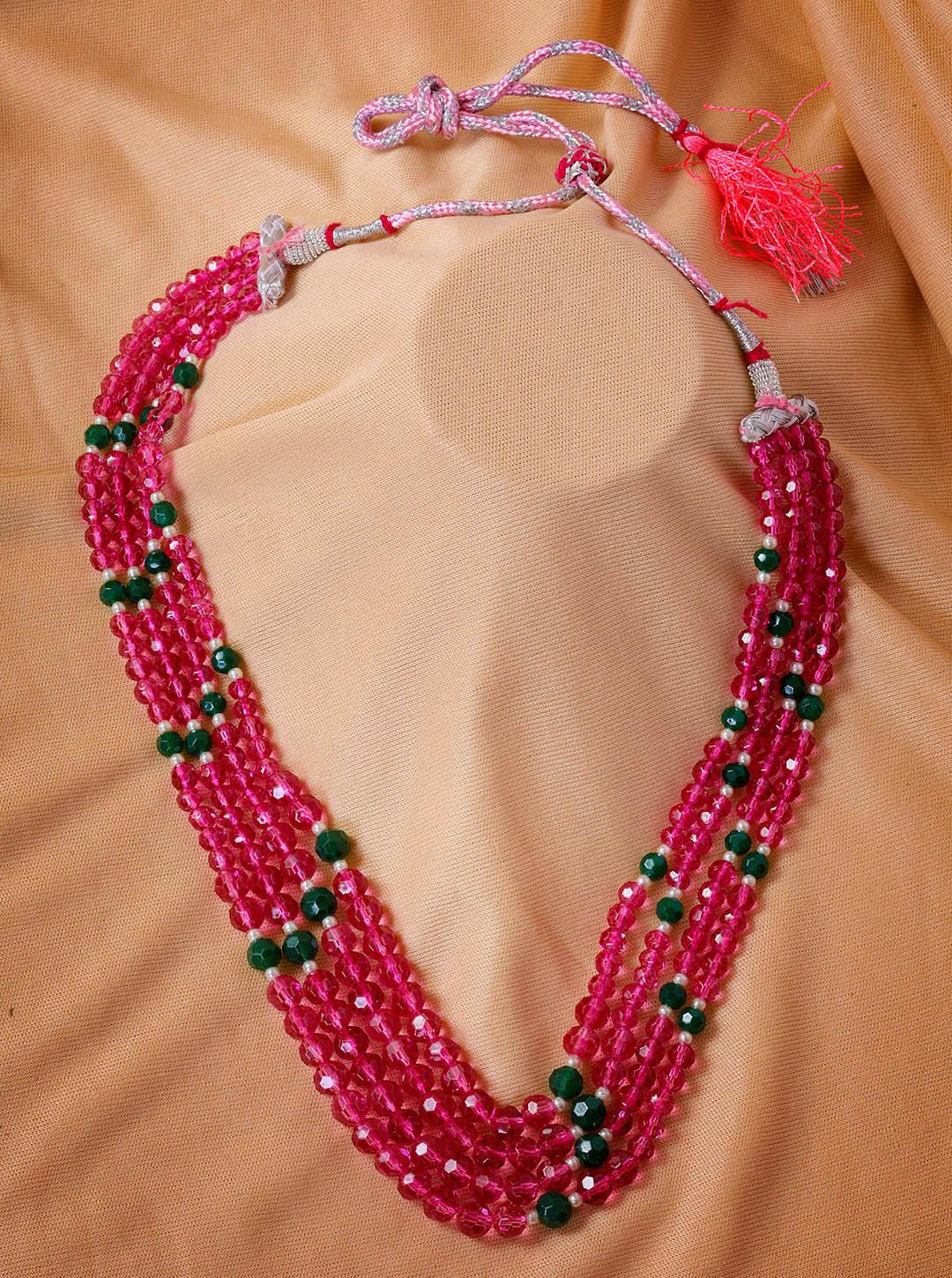 4 Layer Hydro green and pink big crystal Chain 8897N