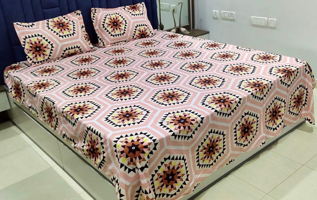 Griiham Moisturised Cotton 160TC Queen Size Abstract Baby Pink Double Bedsheet with 2 Pillow Covers - Pinkstar11