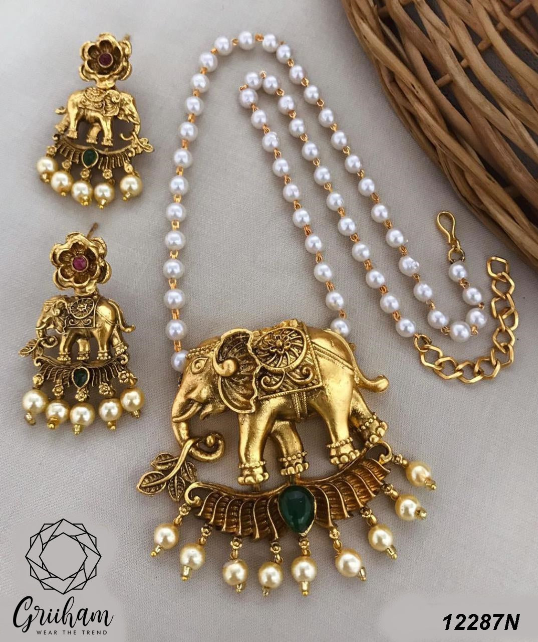 Antique Gold Finish Long necklace set 12287N