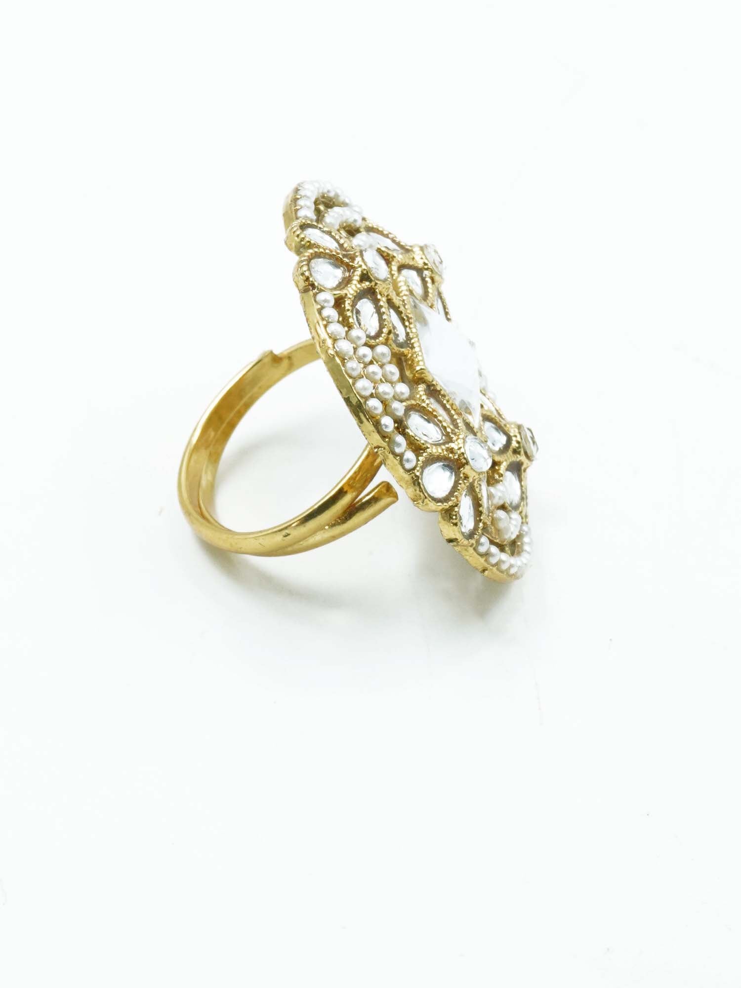 Antique Gold Plated Adjustable Size Designer Finger ring with Stones 10898N