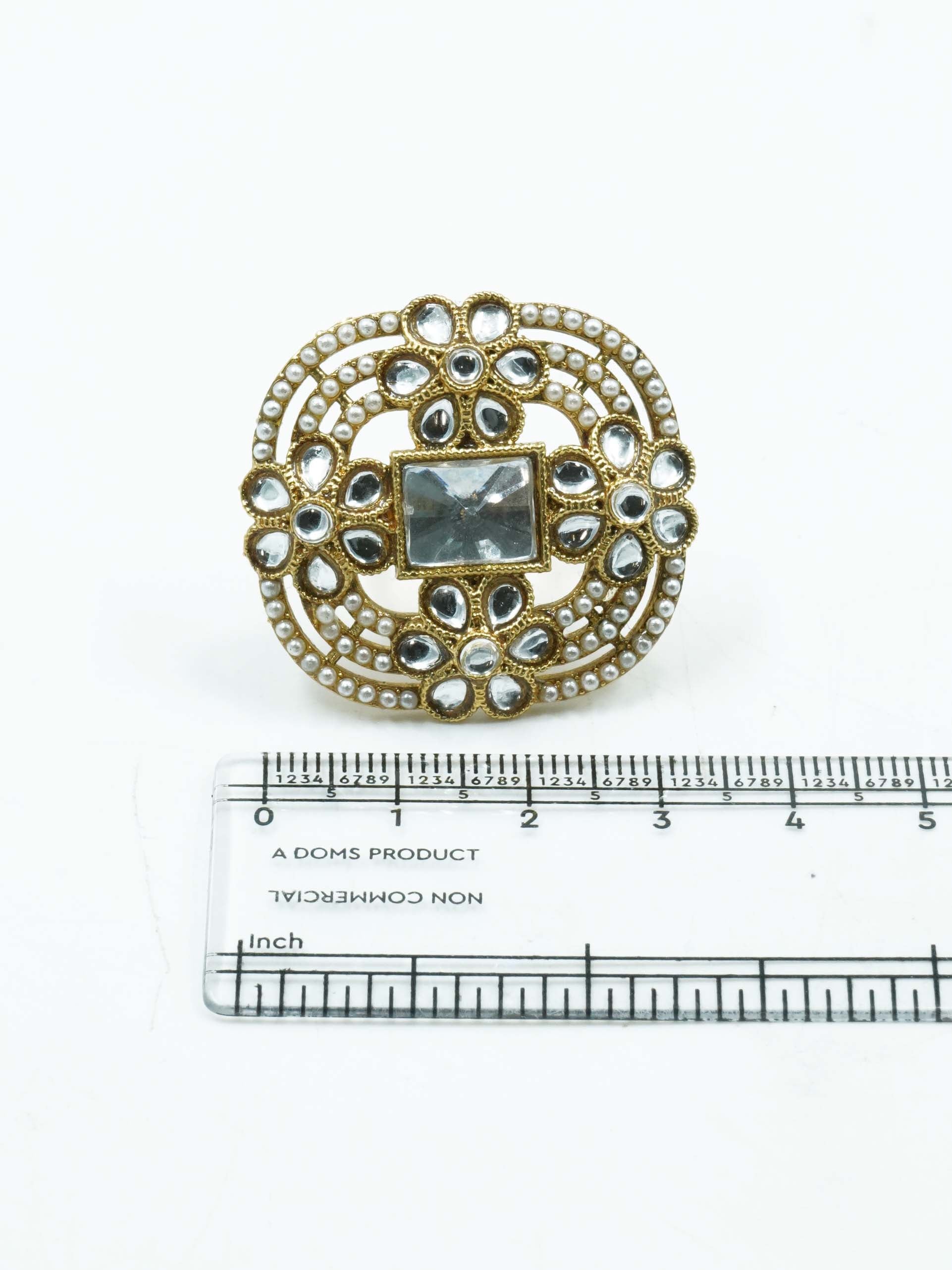 Antique Gold Plated Adjustable Size Designer Finger ring with Stones 10898N