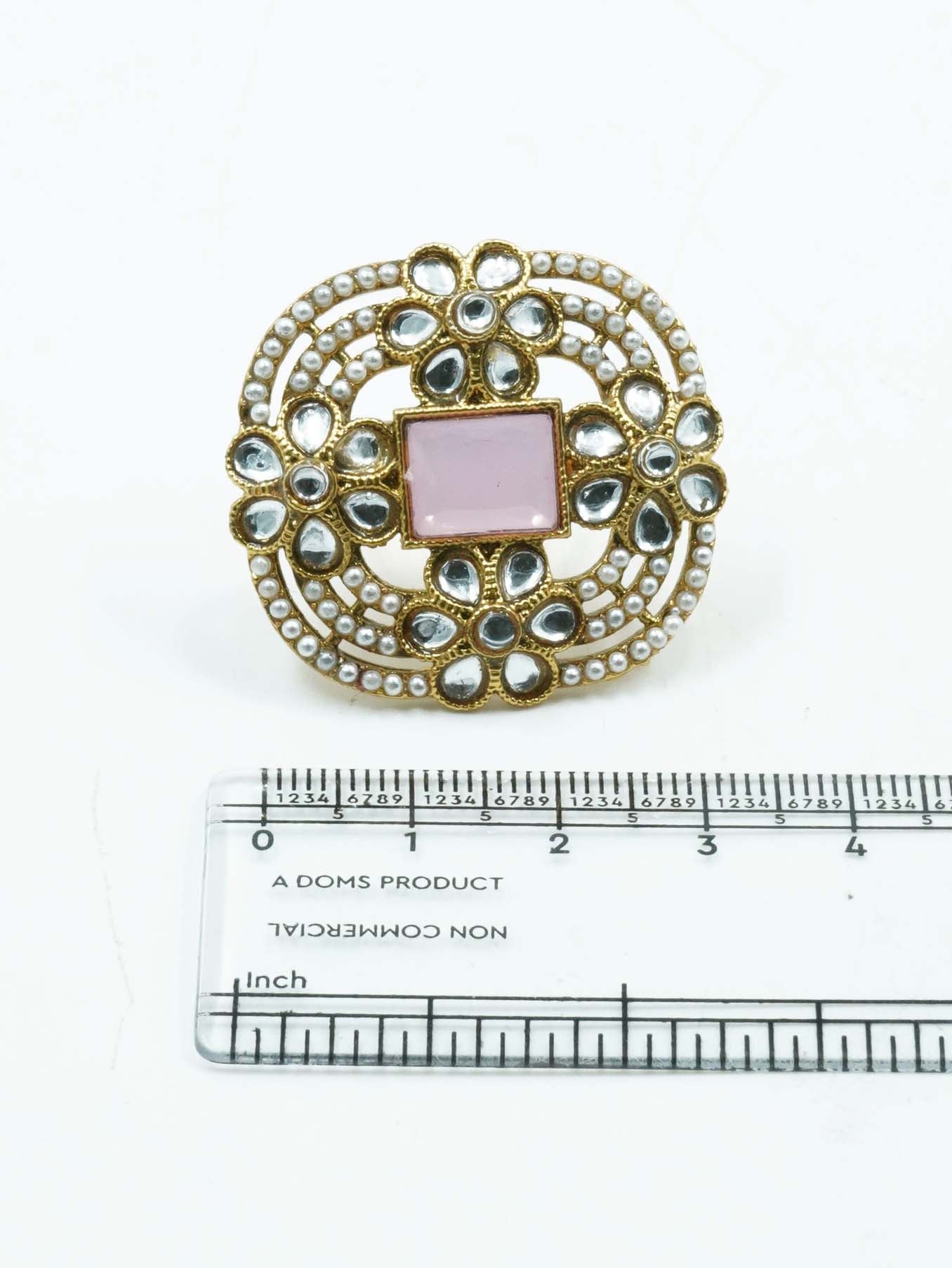 Antique Gold Plated Adjustable Size Designer Finger ring with Stones 10900N